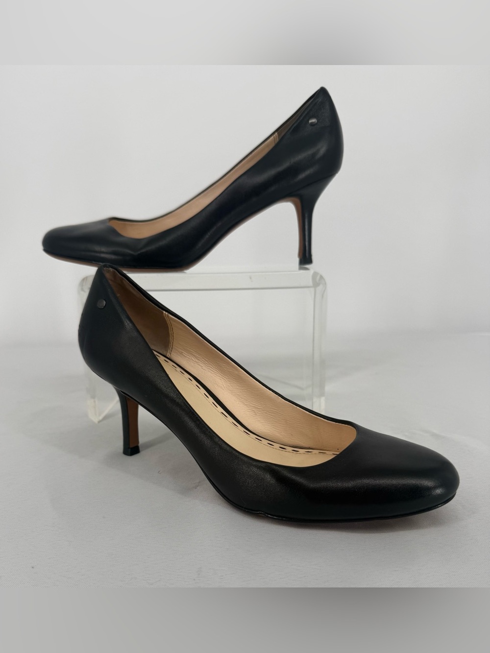 Coach Classic Black Leather Mid-Heel Pumps - Women Size 8.5B